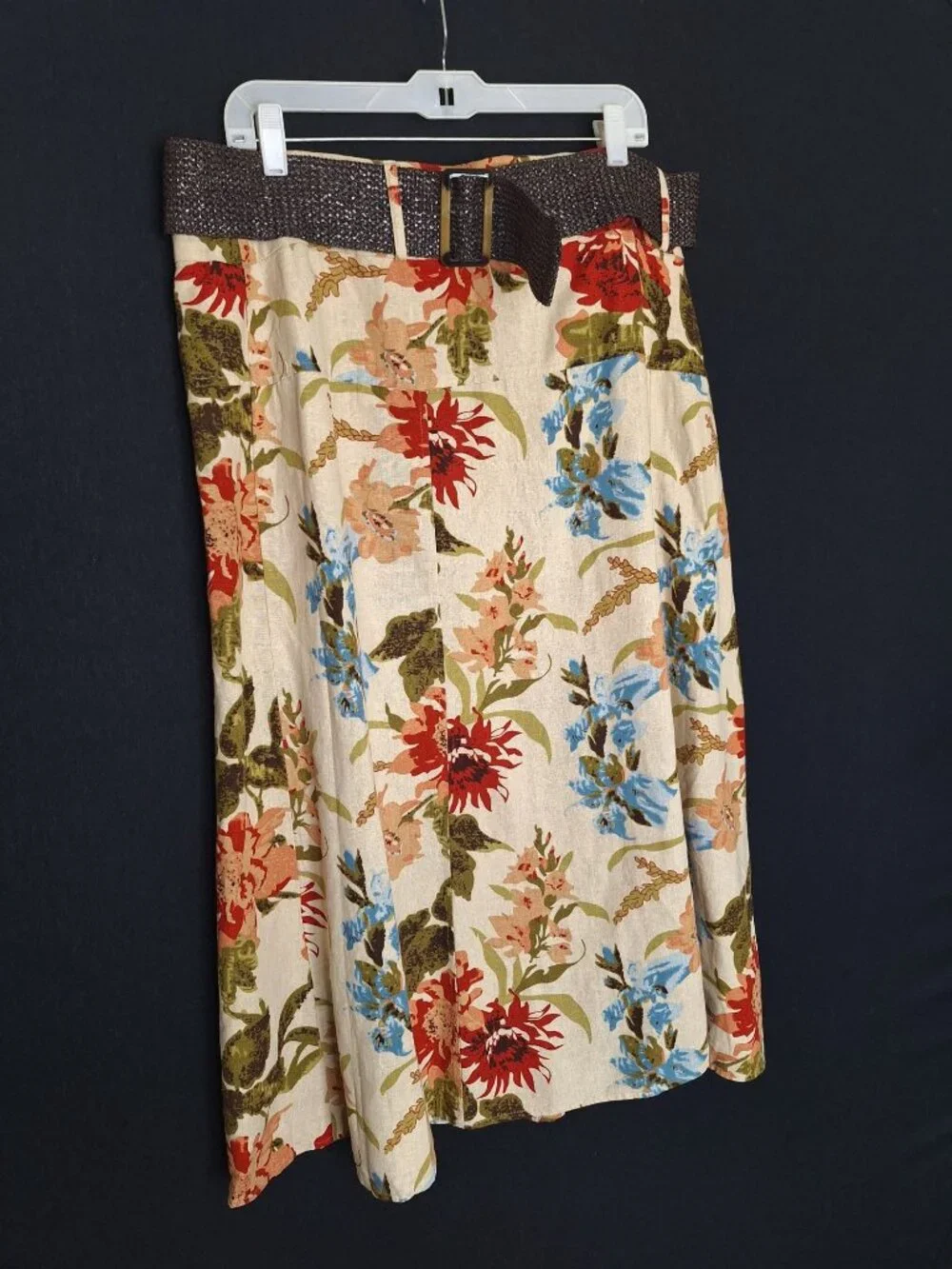 NWT Athena Marie Floral Linen Blend Midi Skirt Size XL Belted Cottagecore Boho